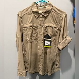 REI Women’s quick dry Button Down Shirt - Light Brown